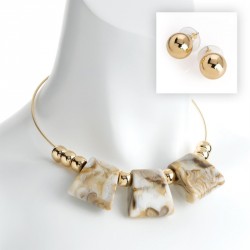 Necklace & earring set - Gold colour white marble effect...