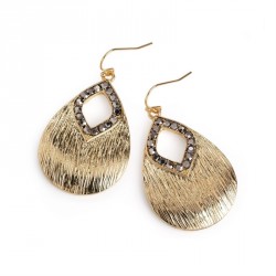 Earring - Gold and hematite colour crystal oval design...