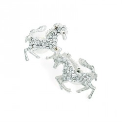 Earring - Silver colour crystal horse design stud...