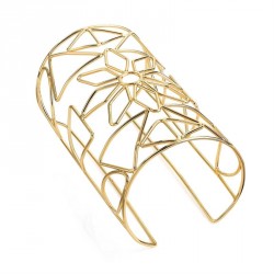 Bracelet - Gold colour flower design wire cuff bangle, -...