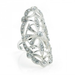 Ring - Silver colour crystal adjustable ring. - (R30899)