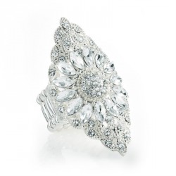 Ring - Silver colour crystal elasticated ring. - (R30898)