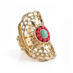 Ring - Antique gold colour coral and turquoise effect...
