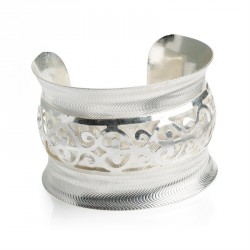 Bracelet - Worn silver colour cuff bangle. - (BA30895)