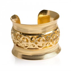 Bracelet - Worn gold colour cuff bangle. - (BA30894)