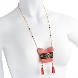 Necklace - Gold colour pink tone chain tribal look mini...