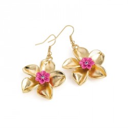 Earring - Worn gold colour pink enamel and AB crystal...