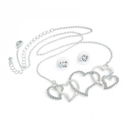 Necklace & Earring set - Silver colour crystal heart...
