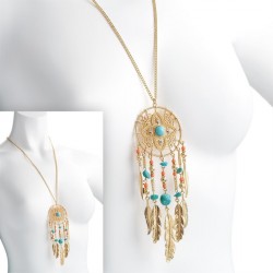 Necklace - Gold colour crystal coral and turquoise effect...