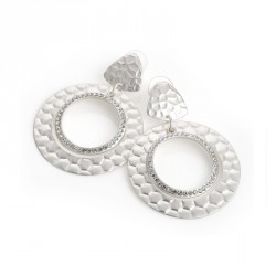 Earring - Matte silver crystal round earrings. - (ER30881)