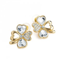 Earring - Gold colour crystal four leaf clover effect...