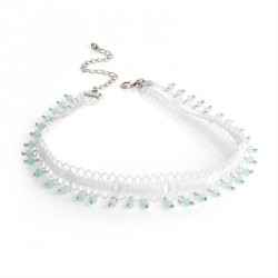 Necklace - White lace effect choker necklace with blue...