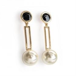 Earring - Gold colour black epoxy and cream pearl effect...