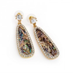 Earring - Gold colour crystal blue shell effect oval drop...