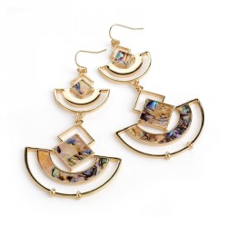 Earring - Gold colour blue shell effect oval drop...