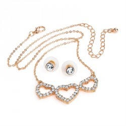 Necklace & Earring set - Rose gold colour crystal three...