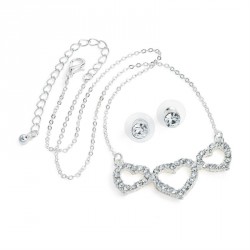 Necklace & Earring set - Silver colour crystal three...