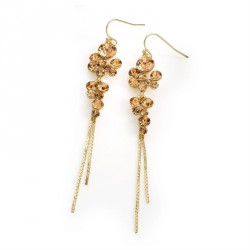 Earring - Gold colour peach crystal drop earrings. -...