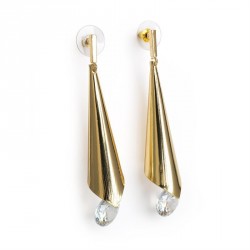 Earring - Gold colour CZ crystal drop earrings. - (ER30863)