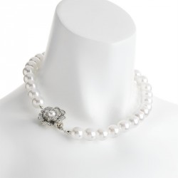 Necklace - Rhodium colour crystal and white pearl effect...