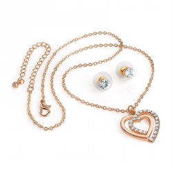 Necklace & Earring set - Rose gold colour crystal heart...