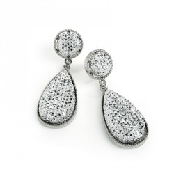 Earring - Rhodium and silver colour bead oval drop...