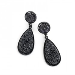 Earring - Black enamel and black bead colour oval drop...