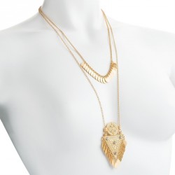Necklace - Two row matte gold colour crystal tribal look...