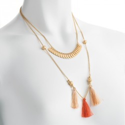 Necklace - Two row matte gold colour peach thread chain...