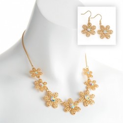 Necklace & Earring set - Matte gold colour crystal flower...