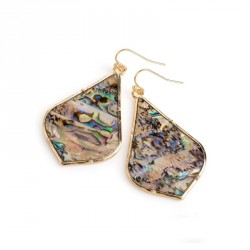 Earring - Gold colour blue shell effect oval drop...