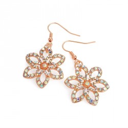 Earring - Rose gold and AB crystal colour flower design...