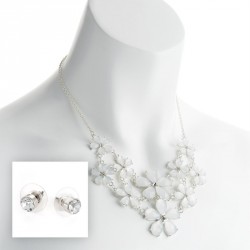 Necklace & Earring set - Silver and white opal colour...