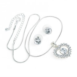 Necklace & Earring set - Silver colour crystal heart...