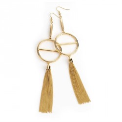 Earring - Gold colour geometric design chain tassel...