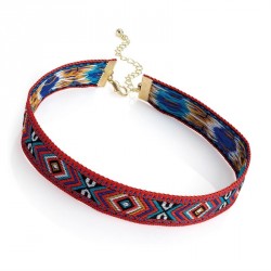Necklace - Red tone tribal print choker necklace. - (N30839)