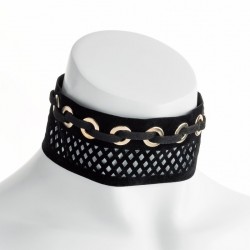 Necklace - Black and gold colour suede look cord choker...