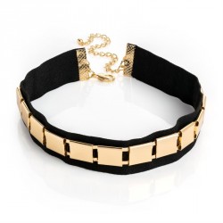 Necklace - Gold colour black suede look metal design...