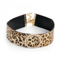 Necklace - Gold colour crystal animal print round motif...