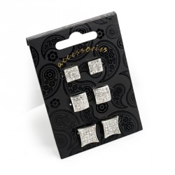 Earring set - Three pair silver colour crystal square...