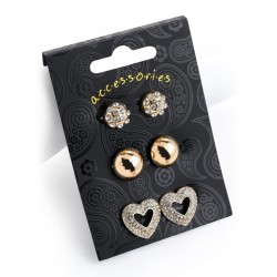 Earring set - Three pair gold colour stud and heart...
