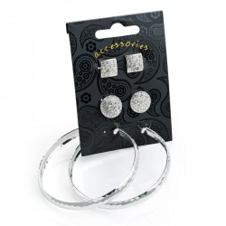 Earring set - Three pair silver colour crystal stud and...