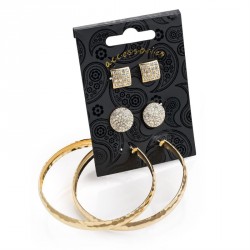 Earring set - Three pair gold colour crystal stud and...