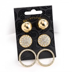Earring set - Three pair gold colour crystal ball and...