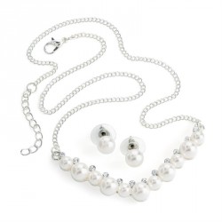 Necklace & Earring set - Silver colour crystal and white...