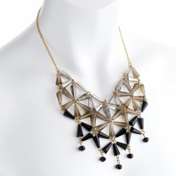 Necklace - Gold colour black, brown and clear glass bead...