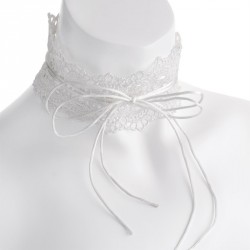 Necklace - White lace effect double string tie effect...