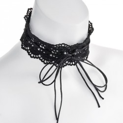 Necklace - Black lace effect double string tie effect...
