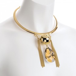Necklace - Gold and champagne colour oval crystal bead...