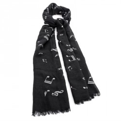Scarf - Black and white musical note scarf. - (SC30739)